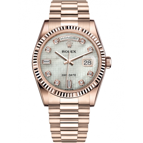 118235F-0108 Rolex Day-Date 36 Everose Gold Diamond Oxford White MOP Dial President Watch