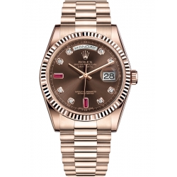 Rolex Day-Date 36 Everose Gold Diamond Chocolate Dial President Watch 118235F
