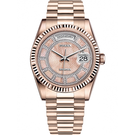 118235F-0109 Rolex Day-Date 36 Everose Gold Diamond Pink MOP Carousel Dial President Watch