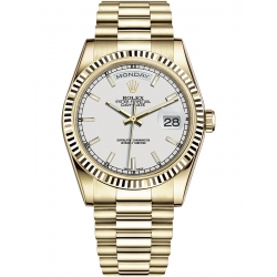118238-0061 Rolex Day-Date 36 Yellow Gold Index White Dial President Watch