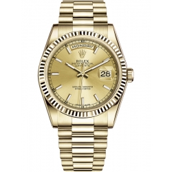 118238-0103 Rolex Day-Date 36 Yellow Gold Index Champagne Dial President Watch