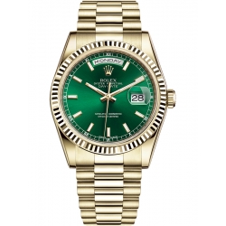 Rolex Day-Date 36 Yellow Gold Index Green Dial President Watch 118238