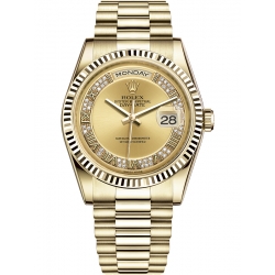 Rolex Day-Date 36 Yellow Gold Diamond Roman Champagne Dial President Watch 118238