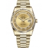 118238-0126 Rolex Day-Date 36 Yellow Gold Diamond Roman Numerals Champagne Dial President Watch