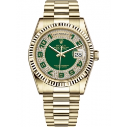 Rolex Day-Date 36 Yellow Gold Diamond Arabic Green Dial President Watch 118238