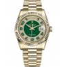 118238-0237 Rolex Day-Date 36 Yellow Gold Diamond Arabic Numerals Green Dial President Watch