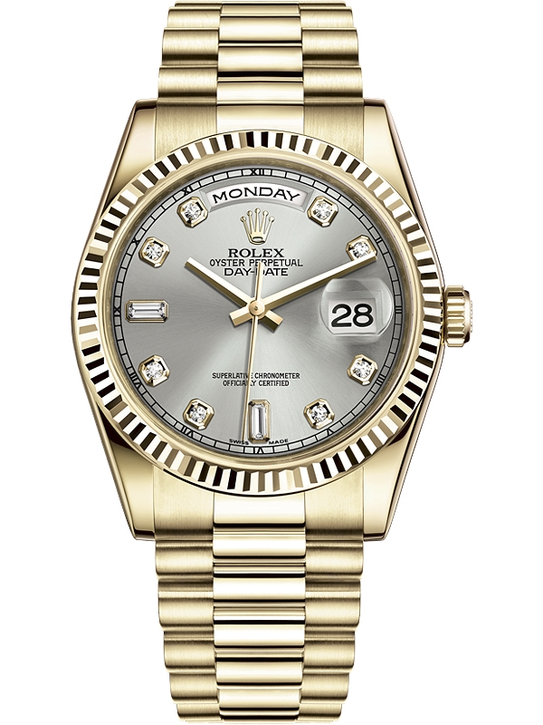 Rolex Day-Date 36 Gold Diamond Silver President Watch