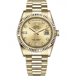 118238-0116 Rolex Day-Date 36 Yellow Gold Diamond Champagne Dial President Watch