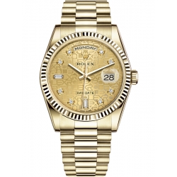 118238-0120 Rolex Day-Date 36 Yellow Gold Diamond Champagne Jubilee Dial President Watch