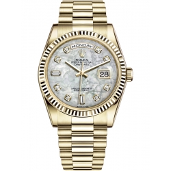 Rolex Day-Date 36 Yellow Gold Diamond White MOP Dial President Watch 118238