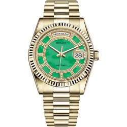Rolex Day-Date 36 Yellow Gold Green Jade Carousel Dial President Watch 118238