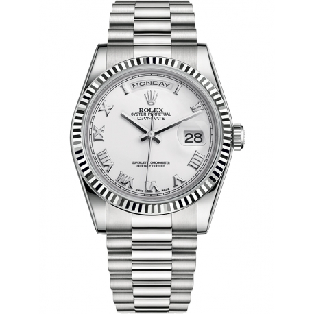 118239-0077 Rolex Day-Date 36 White Gold Roman Numerals White Dial President Watch