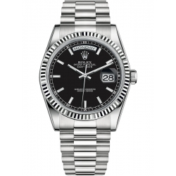 Rolex Day-Date 36 White Gold Index Black Dial President Watch 118239