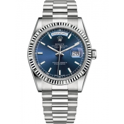 118239-0287 Rolex Day-Date 36 White Gold Index Blue Dial Watch