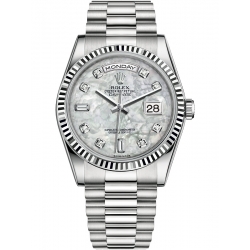 118239-0080 Rolex Day-Date 36 White Gold Diamond White MOP Dial President Watch