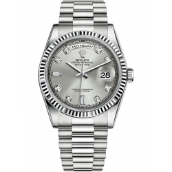 Rolex Day-Date 36 White Gold Diamond Silver Dial President Watch 118239