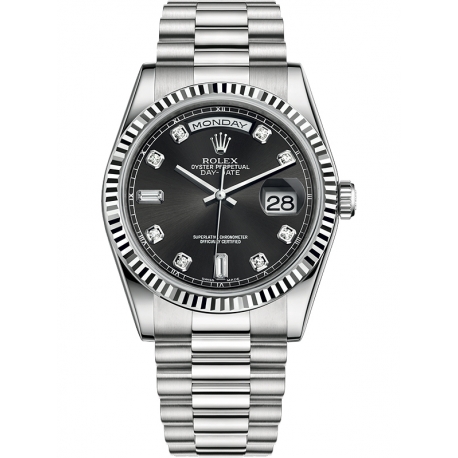 118239-0089 Rolex Day-Date 36 White Gold Diamond Black Dial President Watch