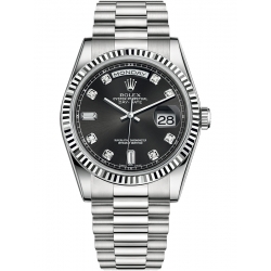 Rolex Day-Date 36 White Gold Diamond Black Dial President Watch 118239