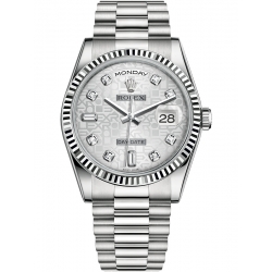 Rolex Day-Date 36 White Gold Diamond Silver Jubilee Dial President Watch 118239