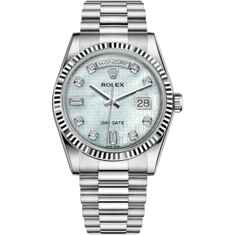 118239-0277 Rolex Day-Date 36 White Gold Diamond Oxford Platinum MOP Dial President Watch