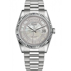 118239-0278 Rolex Day-Date 36 White Gold Diamond Carousel White MOP Dial President Watch