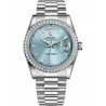Rolex Day-Date 36 Platinum Diamond Bezel Index Ice Blue Dial President Watch 118346