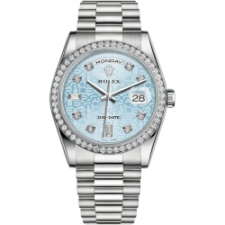 118346-0027 Rolex Day-Date 36 Platinum Diamond Bezel Ice Blue Jubilee Dial President Watch