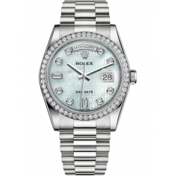 Rolex Day-Date 36 Platinum Diamond Bezel Oxford Dial President Watch 118346
