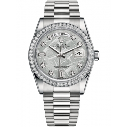 Rolex Day-Date 36 Platinum Diamond Bezel Meteorite Dial President Watch 118346