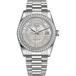 Rolex Day-Date 36 Platinum Diamond Bezel Carousel Dial President Watch 118346