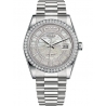 118346-0087 Rolex Day-Date 36 Platinum Diamond Bezel Carousel of White Mother-of-Pearl Dial President Watch