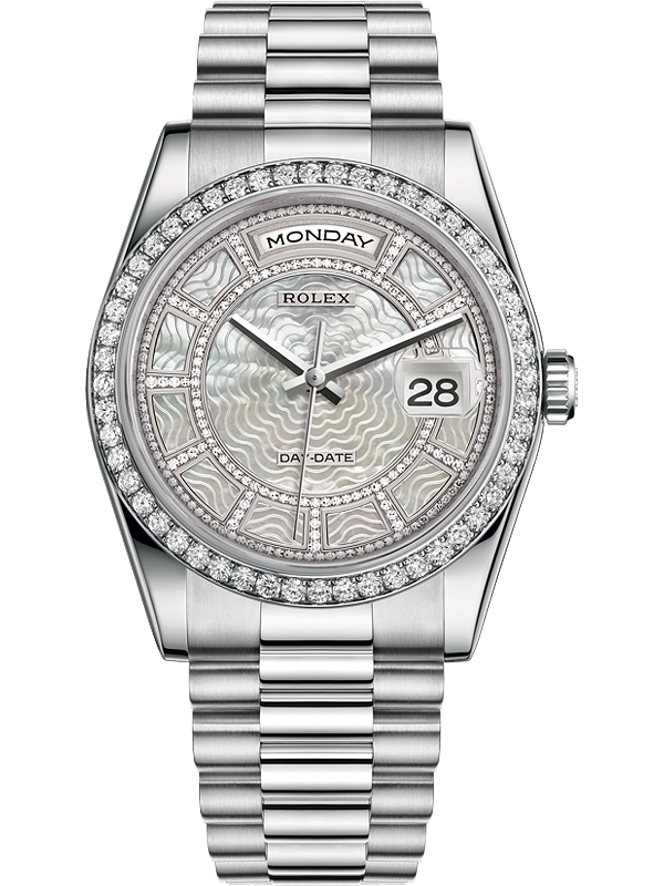 Forberedelse person krigerisk 118346 Rolex Day-Date Platinum Diamond Bezel Carousel Dial Watch