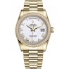 Rolex Day-Date 36 Yellow Gold Diamond Bezel Roman White Dial President Watch 118348