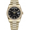 Rolex Day-Date 36 Yellow Gold Diamond Bezel Index Black Dial President Watch 118348