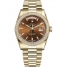 Rolex Day-Date 36 Yellow Gold Diamond Bezel Index Cognac Dial President Watch 118348
