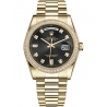 118348-0024 Rolex Day-Date 36 Yellow Gold Diamond Bezel Black Dial President Watch