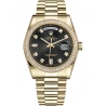Rolex Day-Date 36 Yellow Gold Diamond Bezel Black Dial President Watch 118348