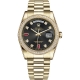 Rolex Day-Date 36 Yellow Gold Diamond Bezel Ruby Black Dial President Watch 118348