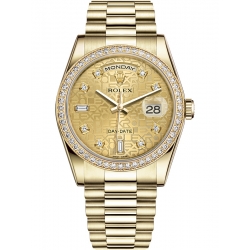Rolex Day-Date 36 Yellow Gold Diamond Bezel Champagne Jubilee Dial President Watch 118348