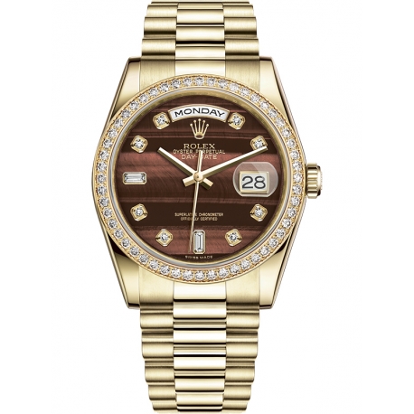 118348-0156 Rolex Day-Date 36 Yellow Gold Diamond Bulls Eye Dial President Watch