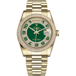 Rolex Day-Date 36 Yellow Gold Diamond Bezel Arabic Green Dial President Watch 118348