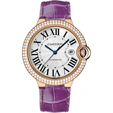 WJBB0031 Cartier Ballon Bleu 42 mm Purple Leather Diamond Watch