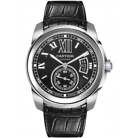 W7100041 Calibre de Cartier Black Dial Leather Strap Mens Watch