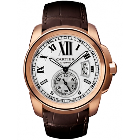 W7100009 Calibre de Cartier 18K Pink Gold Case Leather Strap Watch