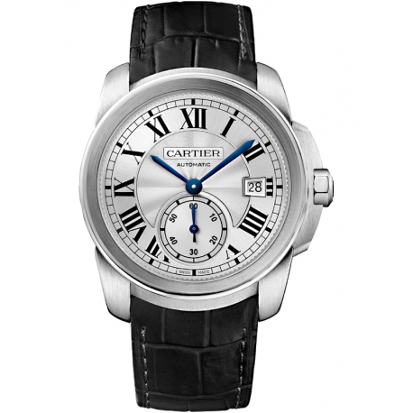 WSCA0003 Calibre de Cartier 38 mm Silver Dial Leather Strap Watch
