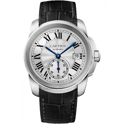 Calibre de Cartier 38 mm Silver Dial Leather Strap Watch WSCA0003