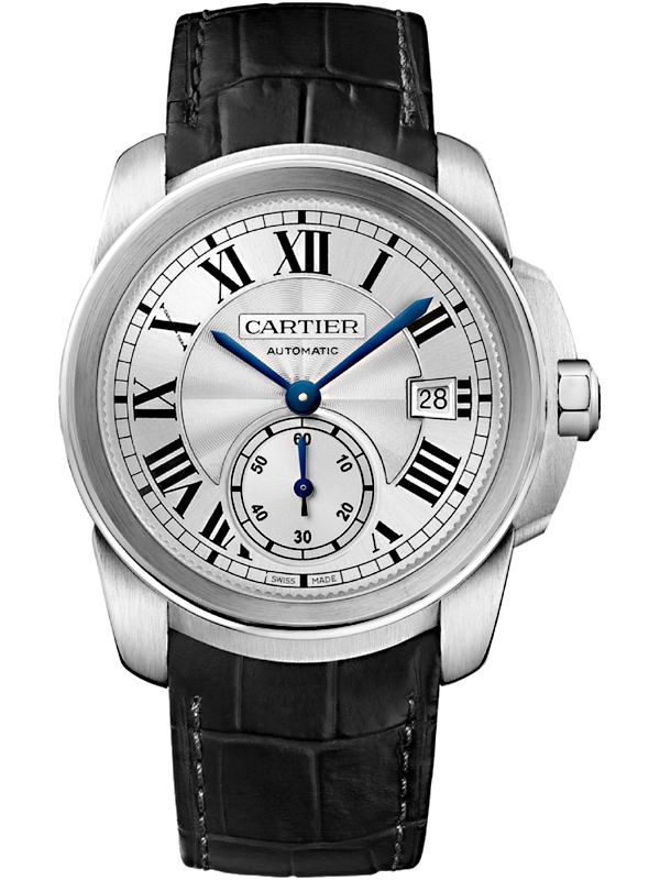 WSCA0003 Calibre de Cartier 38 mm Silver Dial Leather Strap Watch