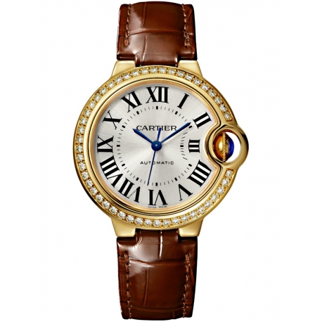 WJBB0040 Cartier Ballon Bleu 33mm Burgundy Leather Yellow Gold Watch