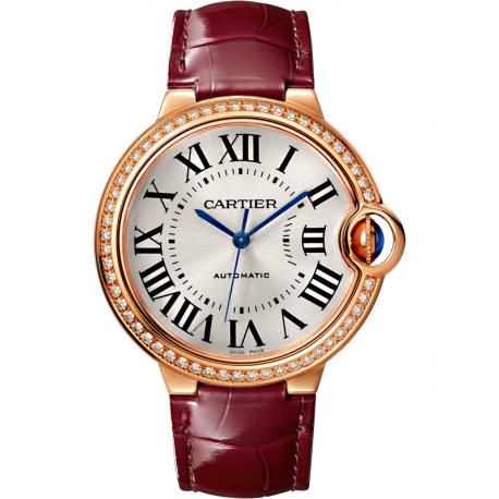 WJBB0034 Cartier Ballon Bleu 36mm Burgundy Leather Pink Gold Watch