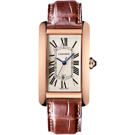 Cartier Tank Americaine Large 18K Pink Gold Leather Watch W2609156